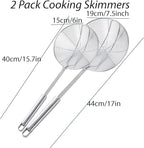 Stainless Steel Spider Skimmer, Set of 2 Professional Kitchen Pasta Strainer Spoon with Long Handle (L17 x D7.5 and L15.7 x D6)