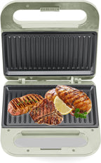 Living+ 9-Inch Electric Grill & Panini Press – Non-Stick Indoor Grill, 2-Slice Panini Grill Press Sandwich Maker with Indicator Lights, Overheat Protection, Cool Touch Housing, Wood Trim Design, 760W