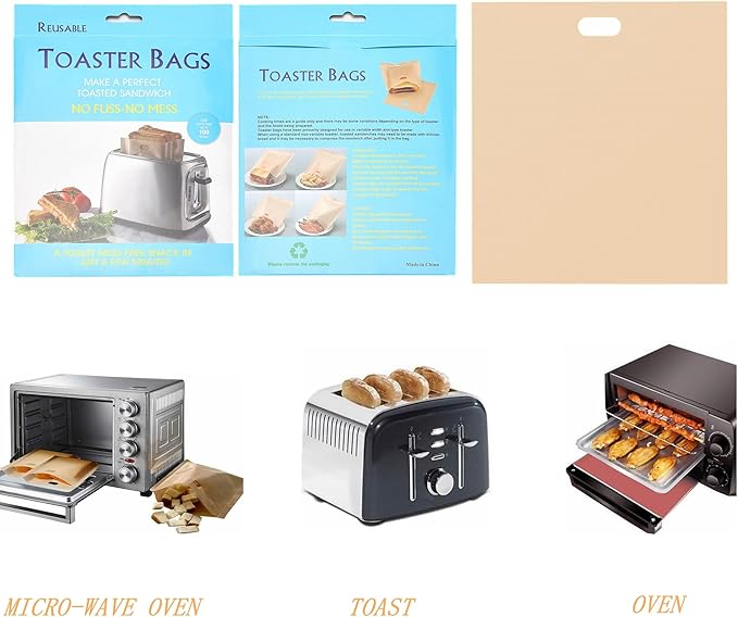 8 Pack Non Stick Toaster Sandwich Bags Reusable and Heat Resistant Easy to Clean,Washable Toaster Bags for Toaster Microwave Grill Cheese Sandwiches,Toast Bags for Toast Sandwich Panini Snacks (8)