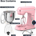 Honinst Stand Mixer, 6.5QT 10-Speed Tilt-Head Electric Stand Mixer, 3-In-1 Kitchen Mixer with Bowl, Dough Hook, Whisk and Beater, Food Mixer for Baking, Cake and Most Home Cooks, Pink