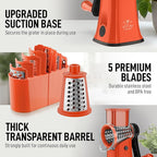 Zulay Kitchen Rotary Cheese Grater 5 Blade Cheese Shredder - Manual Hand Crank Cheese Grater With Reinforced Suction & 5 Interchangeable Drums - Easy to Use, Vegetable Chopper Round Mandoline Slicer