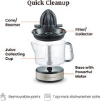 Elite Gourmet ETS623 BPA-Free 40-Watt Electric Citrus Juicer, Compact, Large Volume, Pulp Control, Oranges, Lemons, Limes, Grapefruits with Easy Pour Spout, 24oz, Black/Stainless Steel