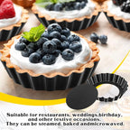 Tessco 16 Pieces Mini Tart Pans with Removable Bottom Nonstick Quiche Mini Pie Tart Pans Bakeware Mold Fluted Side for Pies(Black Round,5 Inch)