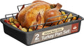 BAKKEN Nonstick Turkey Roasting Pan with Rack – Large Heavy-Duty Carbon Steel Roaster with Wide Handles, Ideal for Roasting, Baking & Grilling, Oven Safe up to 450°F, Gray Marble Finish 17 x 13-Inch