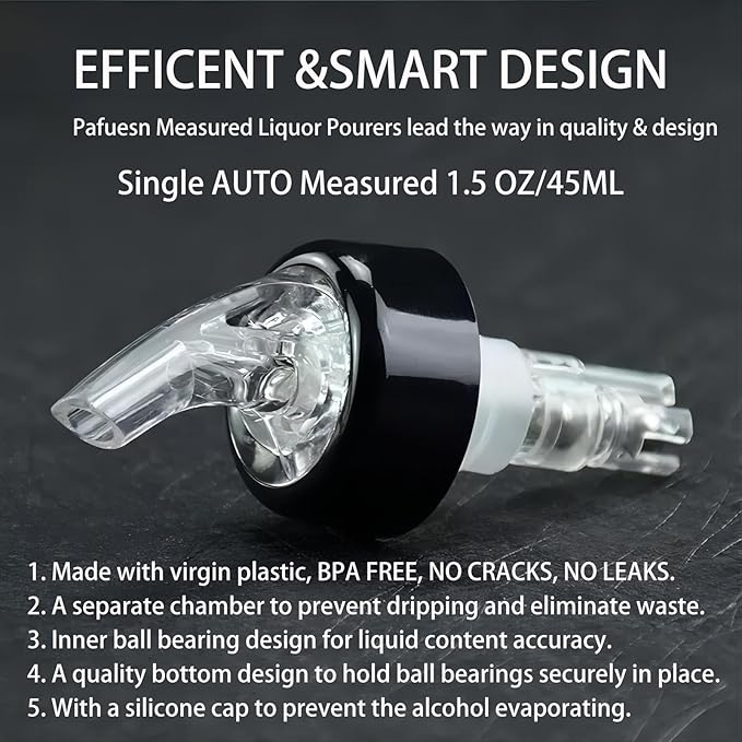 6 Pack Measured Liquor Pour Spout, Liquor Bottle Pourers, Measure Pour Spout for Liquor Bottles, Bottle Pourers for Alcohol, Shot Pourer Cocktail Liquor Dispenser Bar Bartending Tool -1.5oz/45ml
