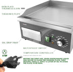 Electric Griddle, 14 Inch Flat Top Grill Commercial Electric Griddles Stainless Steel Adjustable Temperature Control 90℉-575℉ for Home or Restaurant Use