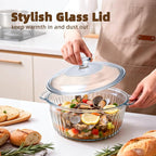 Luvan 2.4L/2.5Qt Round Glass Casserole Dish with Lid, Clear Baking Dish with Handles for Baking, Cooking & Serving, High Borosilicate Lead-Free Glass cookware, Oven, Microwave, Freezer & Dishwasher Safe