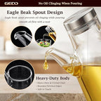 GEDO Borosilicate Glass Oil Dispenser, Eagle Beak Drip-Free Spout with Airtight Stainless Steel Lid, Measurement Markings & Ergonomic Handle, Multi-Purpose for Kitchen & Outdoor Picnic (0.58QT/550ml)