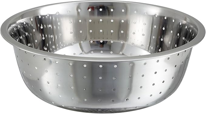 Winco Stainless Steel Chinese Colander with 5mm Holes, 15-Inch Diameter, Medium, Stainless Steel
