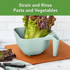 Tovolo Elements Square Colander with Handle Strainer Basket for Pasta Fruit Berries Veggies, Easy to Clean BPA Free Heat Resistant Plastic Colander with Spout 3 Quart Kitchen Strainer, Blue Haze