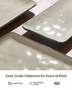 famiware Serving Platter, Rectangular 15.67/14.1/12.6inch Serving Dishes for Entertaining, Dishwasher Safe, Stoneware Serving Trays for Party, Food, Turkey, Snack, Cheese, Reactive Glaze, Light Khaki