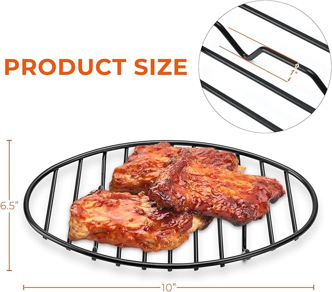 Oval Roasting Rack with Integrated Feet, Non-Stick Coating, Baking Rack Easy to Clean for Cooking, Roasting, Drying, Grilling 10 * 6.5'' inches Black