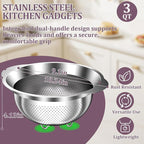 Stainless Steel Colander - 3QT Medium Capacity Strainer with Handle, Kitchen Food Strainer Basket for Washing Vegetables, Fruits, Rice, and Pasta, Kitchen Present for Women