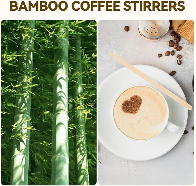 1000 Count Bamboo Coffee Stirrer - Disposable 5.5 inches Long Wooden Stir Sticks for Coffee and Cocktails - Smooth, Splinter-Free Beverage Mixers - Ideal for Cafe, Bars and Drink Stations