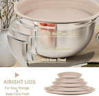 WEPSEN Mixing Bowls Set, 25PCS Khaki Mixing Bowls With Lids Set Stainless Steel Kitchen Large Nesting Metal Bowl 7QT to 1.5QT, Measuring Cups and Spoons for Prepping Cooking Serving