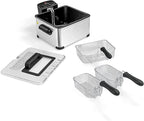 Deep Fryers with Triple Baskets - Simoe 5.3QT/21 Cup Electric Large Fryer, Friteuse 1700W Stainless Steel Deep Fryer with Lid, Adjustable Temperature & Timer & View Window, Professional Grade