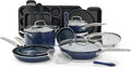 Blue Diamond 20 Piece Nonstick Cookware Set, Diamond Ceramic Pots & Pans, Dishwasher & Metal Utensil Safe, Non Toxic PFAS-Free, Kitchen Cooking Sauce & Saute Pans, Oven & Broiler to 600F, Blue