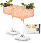 Viski Meridian Vintage Coupe Glasses, Art Deco Champagne Coupe Glassware, Gold Rimmed Stemmed Drinkware Set of 2, 11.5 oz