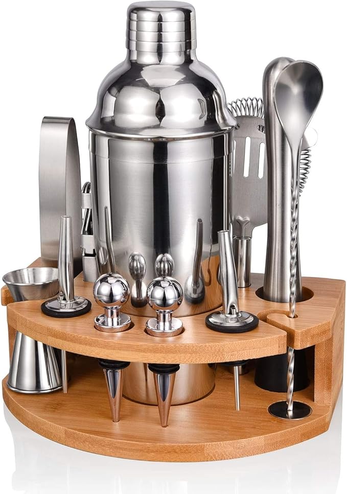 Cocktail Shaker Set,12 Piece 25oz Bartender Kit with Stand,Bar Set for Mixed Drink, Professional Bar Accessory : Shaker,Jigger,Strainer,Muddler,Liquor Pourers, House Warming Gifts