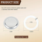 Silicone Sealing Ring Aluminum Replacement Filter 1 Cup For Stove Top Espresso Maker Replacement Filler Parts Set Includes 1 Filter and 3 Upgraded Silicone Fings