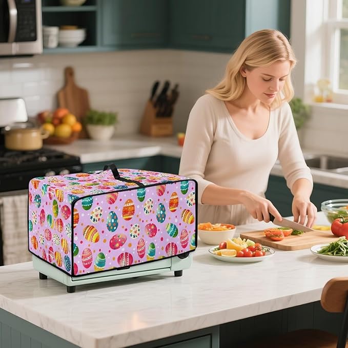 Easter Egg Polka Dot Print Toaster Oven Dust Cover for Easter Decor, Microwave Oven Cover, Stain-proof Case Fits Most Kitchen Small Appliances, (Large-18.5*22.5*12.99 inches)