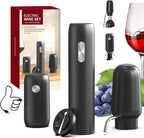 CIRCLE JOY Electric Wine Bottle Opener Set Rechargeable 5-in-1 Wine Set with Foil Cutter, Electric Wine Opener, Electric 2in-1 Wine Aerator & Pourer, Electric Vacuum Wine Stopper, Black Silver