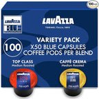 Lavazza Blue Coffee Capsules Variety Pack – 100 Count (50 Pods Each) – Includes Top Class & Caffè Crema Blends – Compatible with Lavazza LB Espresso Machines Only – Premium Italian Coffee