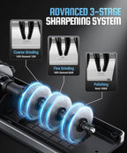 Electric Knife Sharpener for Kitchen Knives, Detachable Sharpening Head, 3-Stage Knife Sharpener Electric, 100% Diamond Abrasive, 15-Degree Precision Angle, Fast Sharpening, Polish (Silver)