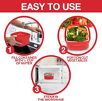 Microwave Food Steamer for Vegetables - 3 PC Microwavable Cooker with Storage- Cooking Made Easy- Removable Strainer Basket & Locking Steam Vent Lid - BPA Free, Fridge & Freezer Safe | 1.3 Liters