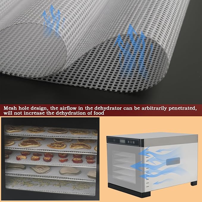 Non-Stick Silicone Dehydrator Liners: 15x15 inch for Excalibur BPA-Free Easy Clean Reusable Mesh Sheets for Healthy Snacks 10-Pack
