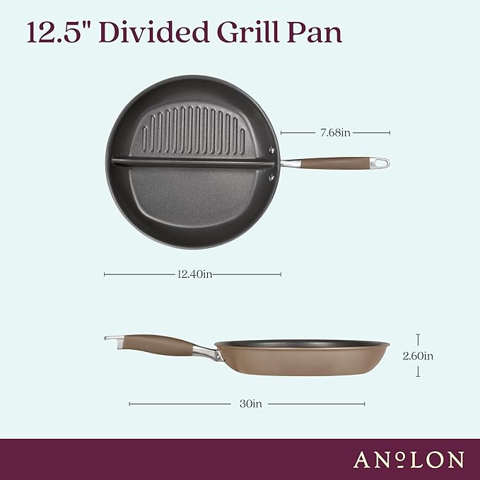Anolon Advanced Home Hard Anodized Nonstick Divided Grill and Griddle Pan, 12.5 Inch, Bronze