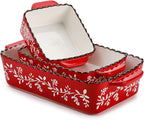AVLA 3 Pack Ceramic Bakeware Set, Porcelain Rectangular Baking Dish Lasagna Pans for Cooking, Kitchen, Casserole Dishes, Cake Dinner, 12 x 8.5 x 6 Inches of Baking Pans, Banquet and Daily Use, Red