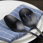 AOOSY 8.7Inch Matte Black Stainless Steel Serving Spoon Set, Serving Spoons x 3, Slotted Spoons x 3 Utility Advanced Buffet Utensils, Premium Skimmer & Perforated Design