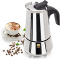 4 Cup 200ml Moka Pot Stainless Steel Espresso Coffee Maker Stovetop Coffeemaker Italian Classic Style Brewing Greca Cafe Mocha Machine for Cafeteras Lover Camping Travel and Home Use 6.6oz