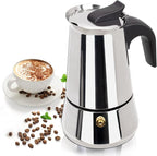 4 Cup 200ml Moka Pot Stainless Steel Espresso Coffee Maker Stovetop Coffeemaker Italian Classic Style Brewing Greca Cafe Mocha Machine for Cafeteras Lover Camping Travel and Home Use 6.6oz
