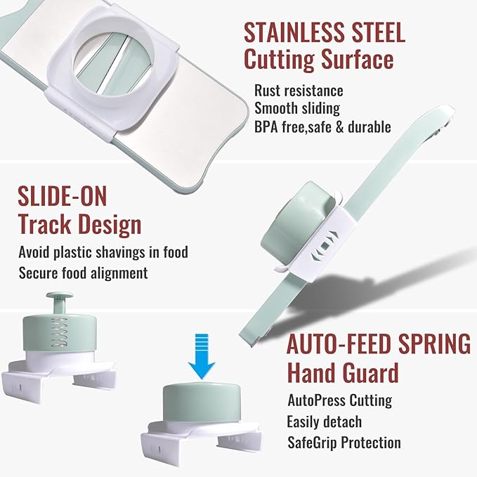 NACOLUS 6-Blade Mandoline Slicer with Slide-On Hand Guard - Vegetable Slicer, Potato/Onion/Garlic Slicer, Kitchen Grater(Multi-Color) (Seafoam green, 6-in-1)
