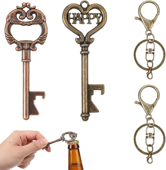 2 PCS Vintage Key Bottle Opener, Antique Style Beer Wine Openers Keys Bottles Openers with Keys Chains Bartenders Cute Tools Party Return Gifts for Guests for Bar Bartender Men and Women, Party