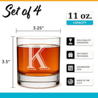 On The Rox (K-Monogram)- 4 Piece Set of 11 Ounce Engraved Heavy Base Rocks Whiskey Glasses Elegant Glass-Bourbon Multi-Purpose Beverage-Rocks Glass- Gift for any Occasion Drinks