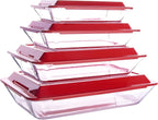 Set of 8 PCS Nesting Tempered Glass Bakeware Set, 4x Glass Baking Dishes and 4x BPA Free Lids. Oven, Refrigerator and Dishwasher Safe.