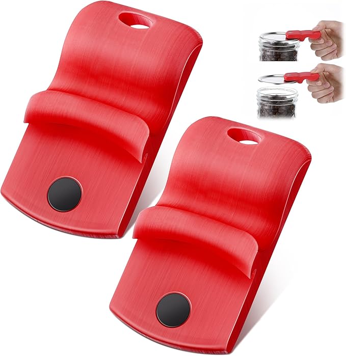 2 Pack Canning Jar Opener with Magnets, Mason Jar Opener For Canning Lids, Regular and Wide Mouth Lids, Powerful Magnet for Easy Refrigerator Storage, Releases Vacuum Seal– Patent Pending(Red)