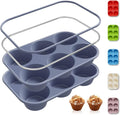 Socisen 2 Pack 6 Cups Silicone Jumbo Muffin Pan with Metal Reinforced Frame Silicone Molds for Baking Cupcake Cake Baking Pans Muffin Tin Tart Pans Baking Set for Easter Christmas holiday Cookie Tin