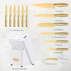 Marco Almond® Gold Knife Set, Knife Block Set MA21,Titanium Coated 14 Pieces Stainless Steel Chef Gold Kitchen Knife Sets with White Block