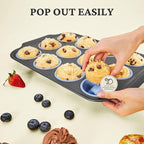 BRONYPRO Silicone Muffin Pans for Baking with Metal Frame, Egg Bite Molds, Cupcake Pans 12 Regular Size, Muffin Tins Easy to Pop Nonstick Non Toxic Bakeware for Oven,Blue