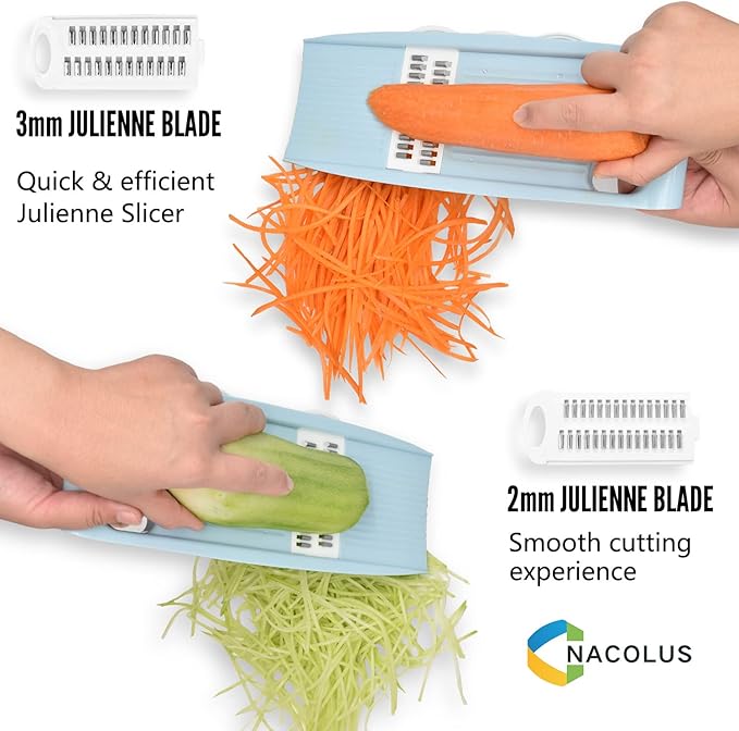 NACOLUS 5 in 1 Mandoline Slicer for Kitchen, Vegetable Slicer Multi Blade Potato Chip, Veggie shredder, Vegetable Cutter, Julienne Shredder and peeler For Small Job In Kitchen Blue