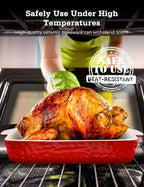Ceramic Baking Dish and Ramekins Set Casserole Dish with Handles Packaging Upgrade Nonstick Ceramic Bakeware Ramekins Bowls for Baking Souffle, Cooking, Cakes, Lasagna & Gift, Red