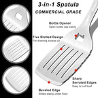 Beijiyi 2-Piece Heavy Duty BBQ Grill Tools Set, Professional Stainless Steel Grilling Spatula & Fork with Full Tang Silicone Handle, Outdoor Grill Accessories for Barbecue Cooking