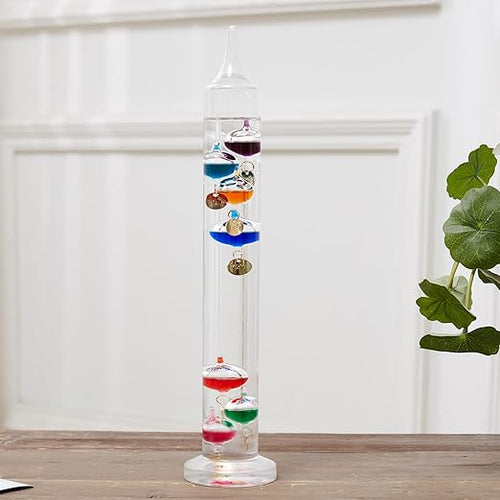 15 inch Galileo Thermometer with 7 Multi Colored Balls with Gold Tags from 60ºF to 84ºF Galileo Thermometer Gorgeous Gift for Family or Friends Present Home, Office Indoor and Outdoor Décor