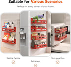 Sevenblue 4 Pack Strong Magnetic Spice Rack for Refrigerator, Multipurpose Magnetic Shelf for Fridge with 4 Hooks for kitchen and Bathroom Organization, Red