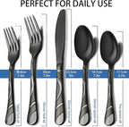 Black Silverware Set for 8, 18/0 Stainless Steel 40-Piece Frosted & Mirror Finish Flatware Set, Modern Cutlery Set for Wedding Restaurant Housewarming Party Event Serving For 8