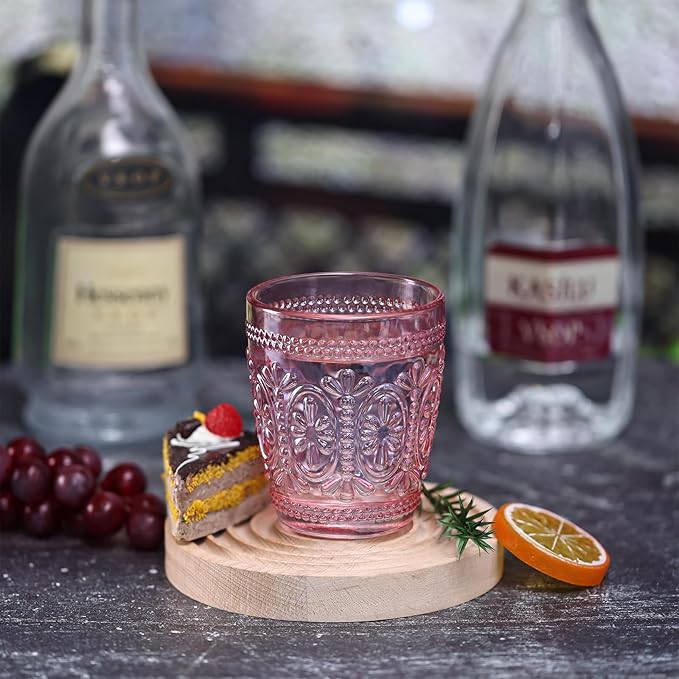 abrwyy 4Pcs Pink Glassware, Drinking Beverage Glass Cup, Vintage Drinking Glasses, Colored Glassware Set for Party Wedding Home Office Gift